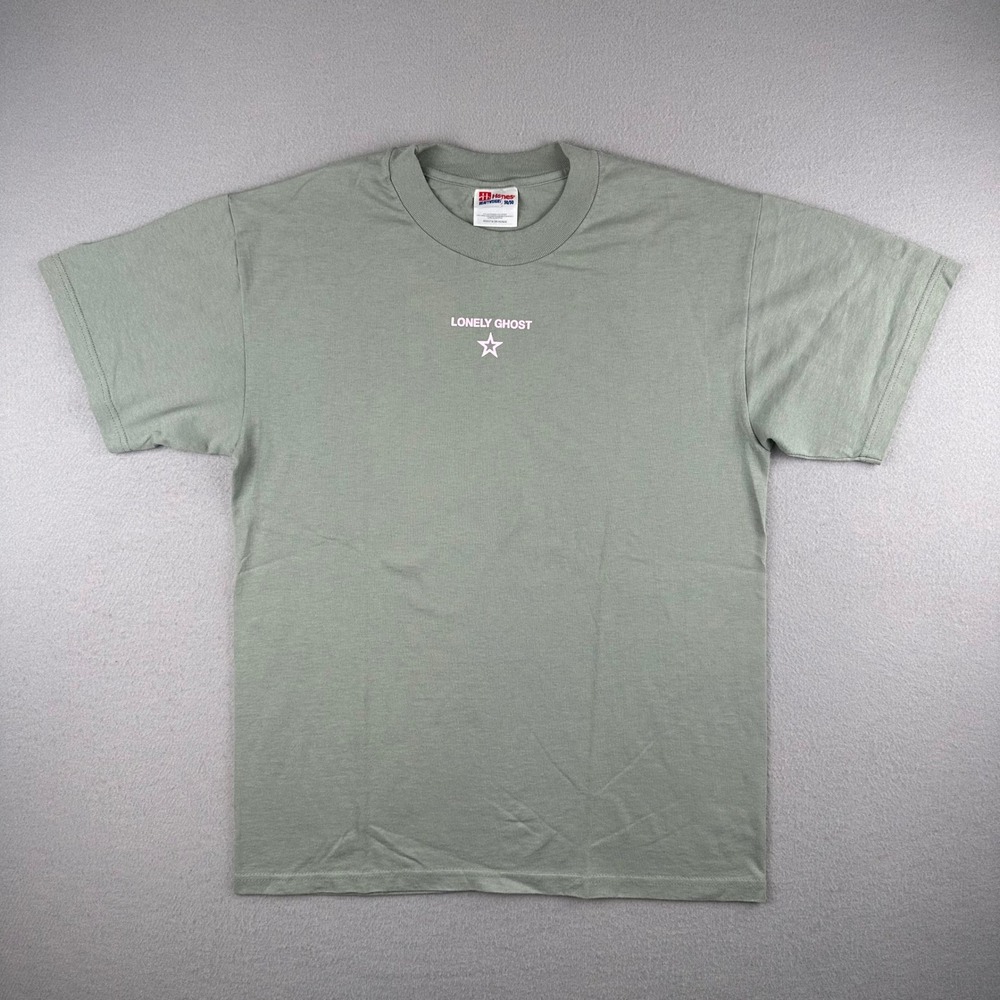 Lonely Ghost T-Shirt Women Medium Sage Green Star Heart Graphic Streetwear Tee